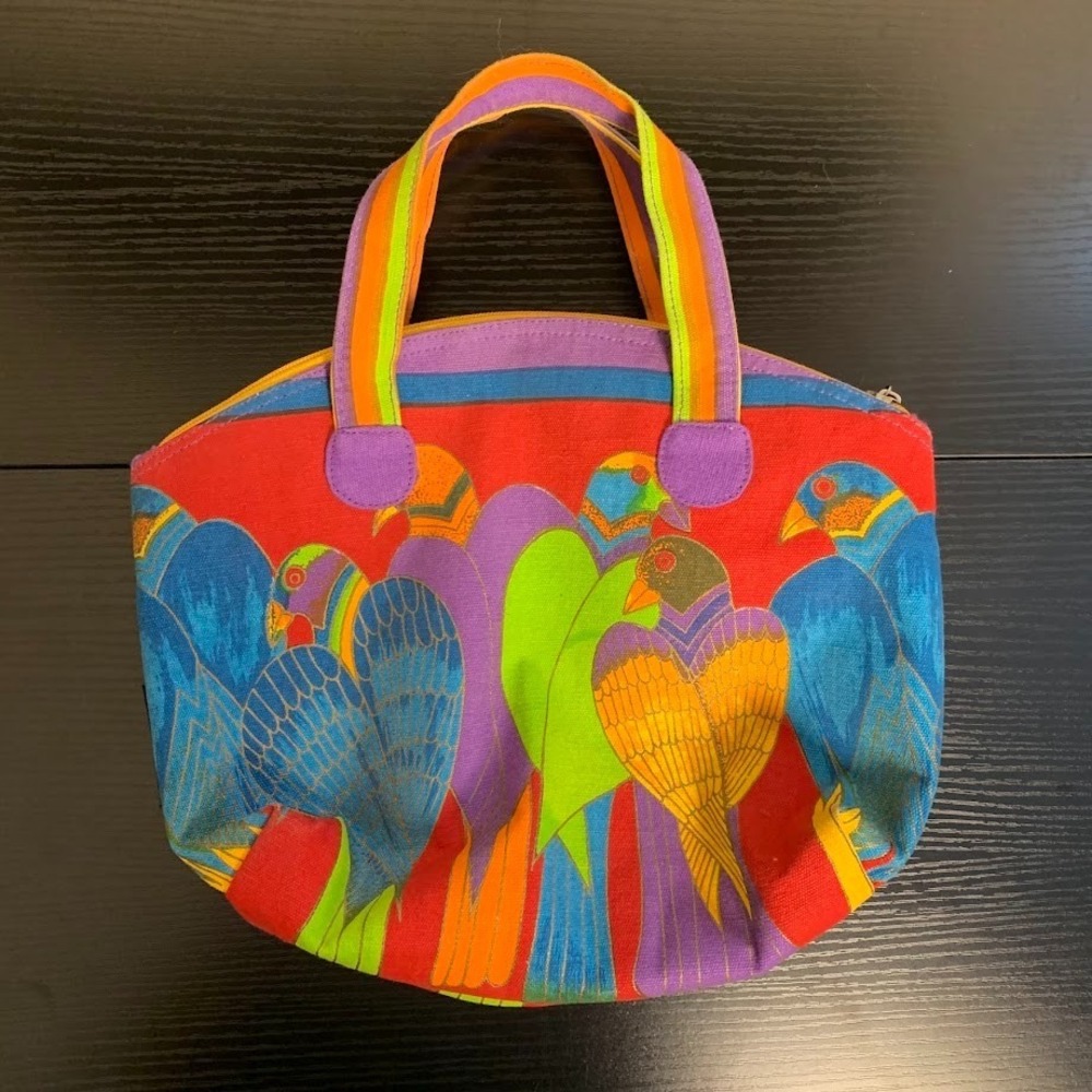 Vintage Laurel Burch Bird Print Handbag Purse Colorful‎ Boho Artsy